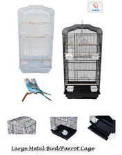 37" Roof top Metal Large Bird Parrot Cage For Canary Budgie In Black & White