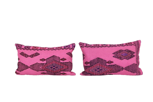 Striped Turkish Kilim Pillow, Set of Two Boho Accent Pillow, Pair Tribal Couch