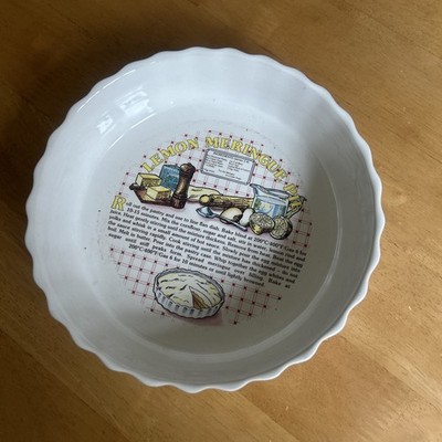 Vintage Keramik Zitrone Baiser Kuchen Rezept Flan Schale - 7'' Größe (1980er)