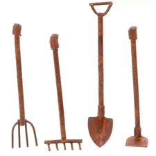 4 Pcs/Set Miniature Dollhouse Garden Tools 1:12 Mini Rusty Shovel Hoe and Pit...