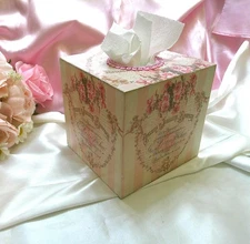 Shabby Chic Victorian Tissue Box Cover~Custom Design w/French Theme~PINK Accents