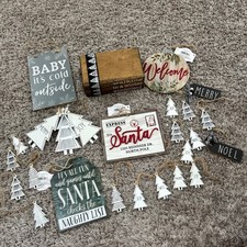 Holiday Time Christmas Decor Bundle Rustic Wood Signs Ornaments 20 Piece Set