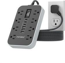 Power Strip Surge Protector- 5FT Flat Plug Extension Cord, 8 AC Outlet 6 USB Po