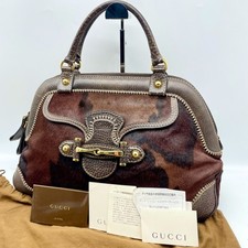 GUCCI Handbag Pony Hair Leather Horsebit hardware Brown 223956 Y2K bag Authentic