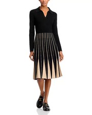 $128 T Tahari Pleated Sweater Dress , Black /Toasted, L