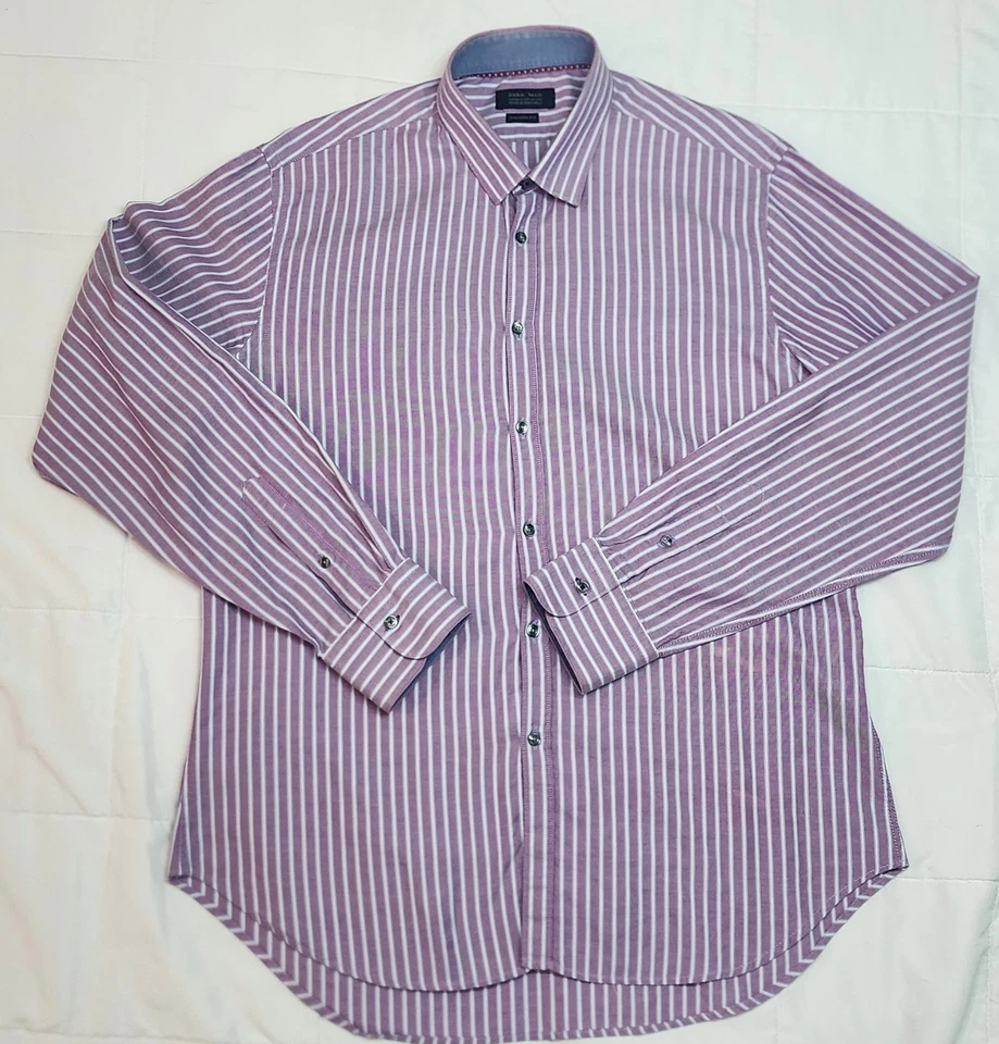 Zara Mens Long Sleeve Shirt Striped Size 17 Tailored Fit Made in Portugal - Image 3 of 4