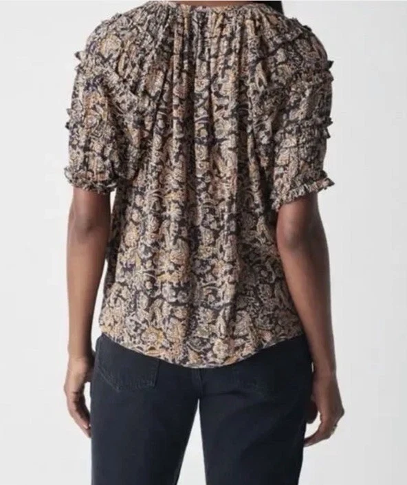 Blusa boho con volantes Faherty Bohdi talla grande negra marrón cachemira para mujer " Foto 3 de 4