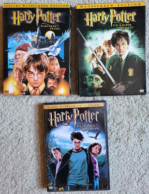 Set of 3 HARRY POTTER DVDs: SORCERER'S STONE, CHAMBER SECRETS, PRISONER AZKABAN