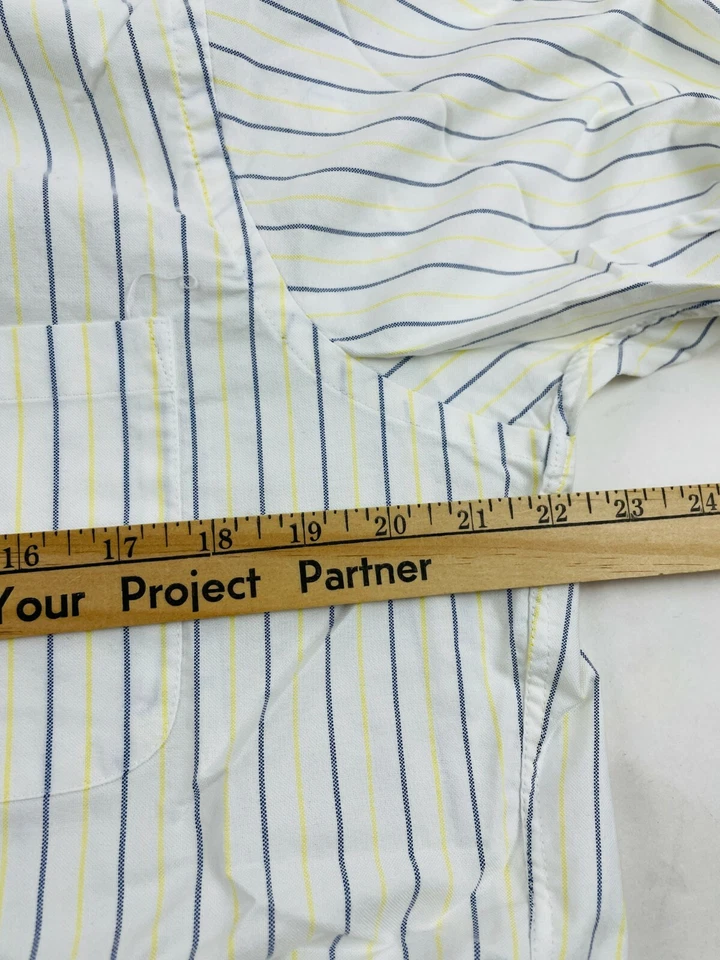 Camisa Chaps Para Hombre Talla 15-15.5 32/33 Azul Amarillo Blanco Rayas Abotonada Foto 4 de 4