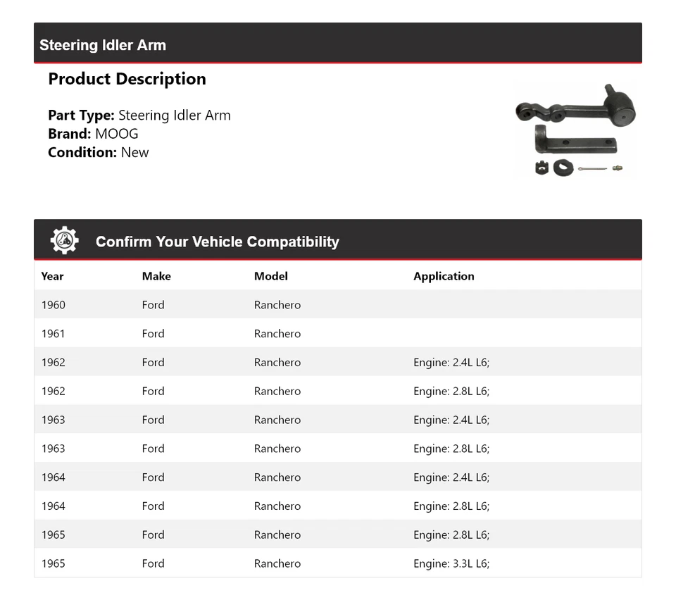 Рычаг холостого хода рулевого управления для Ford Ranchero 1960-1965 годов выпуска MOOG 1960 1961 1962 1963 1964 годов выпуска - Изображение 2 из 4