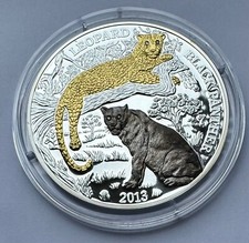 Moneda de oro de plata 999 de 3 oz de Ruanda Leopardo Pantera Negra 2013 Big Cat ojo de diamante