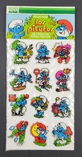 1983 THE SMURFS Puffy Stickers Sheet 7.5" x 3.5" 19 x 9 cm Spain Peyo VHTF 1