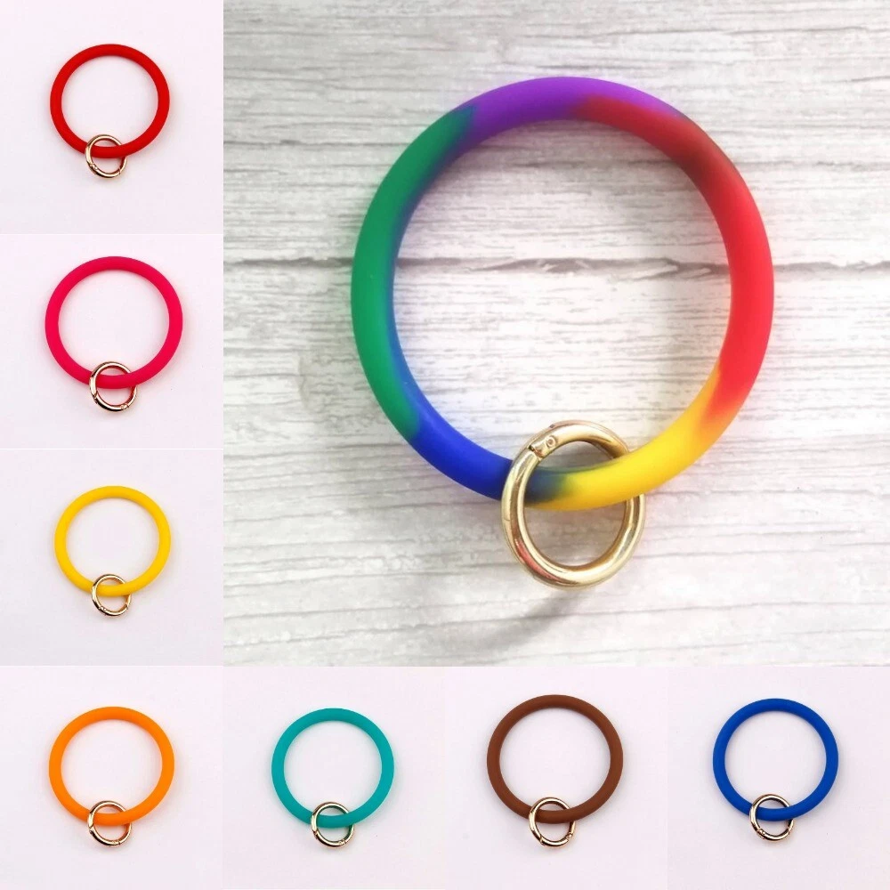 Silicone Loop Wrist Key Ring Keychain with Gold O Clasp Round Key Wrist  Strap