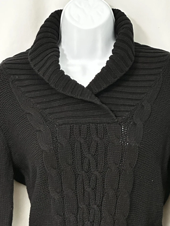 XL Vestido Guess Negro Manga Larga Suéter Tejido Vestido Con Cinturón Foto 2 de 4