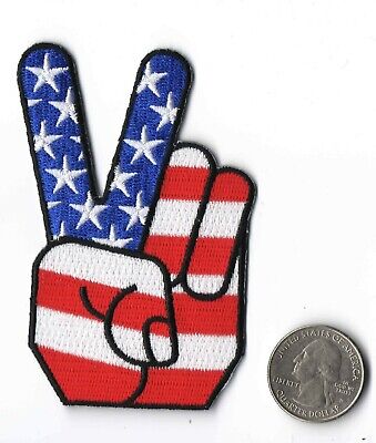 USA HAND GIVING PEACE SIGN IRON-ON SEW-ON EMBROIDERED PATCH 2 1//8 /" X 3 1//2 /"