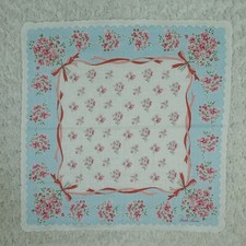 N154 RALPH LAUREN Blue White Flower Cotton Scarf Scarves Pocket Square 19" X 19"
