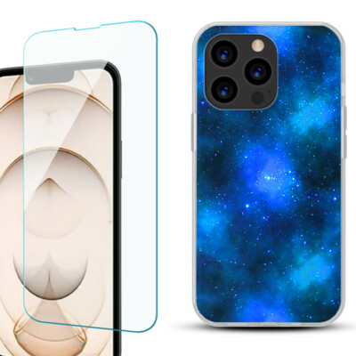Slim Gel Case for iPhone 13 Pro, w/ Tempered Glass - Cosmos/Stars