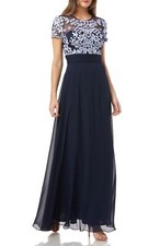 JS Collections 866473P Embroidered Illusion Bodice Gown SZ 6 Navy