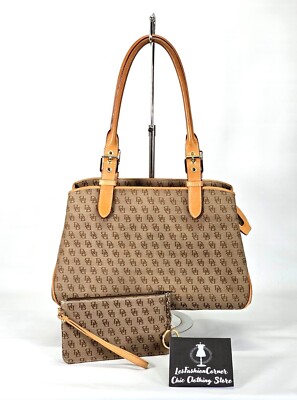 Dooney and Bourke Mocha Signature Monogram Logo Purse Satchel Medium 1701 