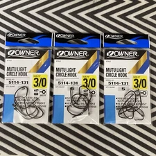 (3 Packs) Owner Mutu Light Circle Fishing Hooks 5114-131 Size 3/0 FAST SHIPPING!