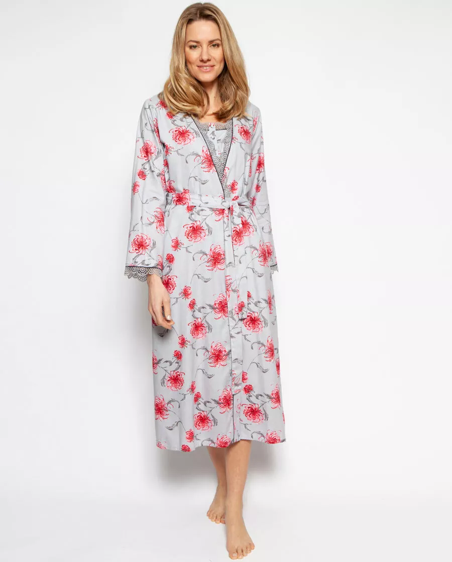 Grey floral dressing shop gown