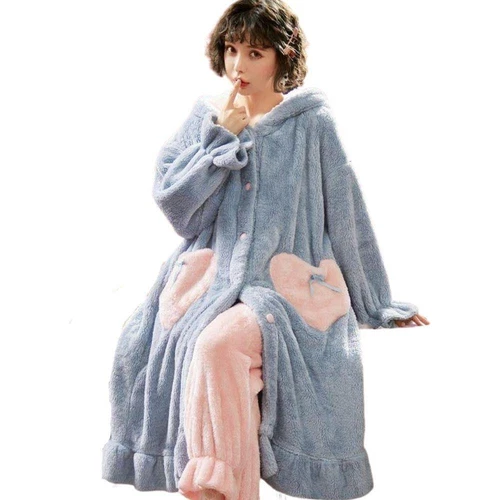 Mädchen Hase Kaninchen lange Ohren Nachthemd warm Flanell Kapuze dick Nachtwäsche PJ's - Bild 31 von 40