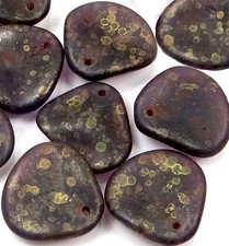 25 Czech Glass Large Rose Petals Beads - Tanzanite - Copper Picasso 14x13mm