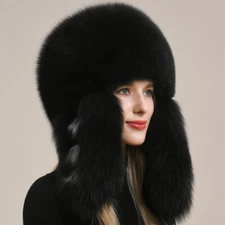 Women's Real Fox Fur Hat Ushanka Cossack Mongolia Trapper Hat Russian Warm Cap