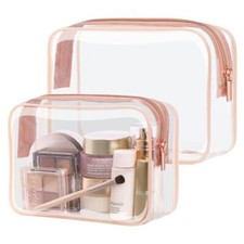 Clear Makeup Bags 2 Pack TSA Approved Toiletry Bag with Handle Travel Clear Q...