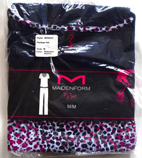 MAIDENFORM PJ's Black Pink White Romantic Animal 2 Piece Pajama Set Womens M NEW