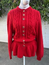 Vintage The Scotch House Red pure new wool sweater button long sleeves small