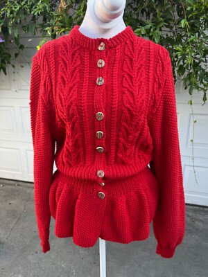 Vintage The Scotch House Red pure new wool sweater button long sleeves small