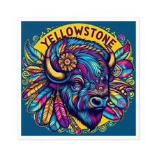 Yellowstone Bison Buffalo Native Rainbow Sticker Indoor & Outdoor Square Decal 