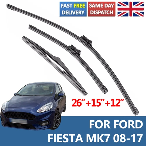 3x Front & Rear Windscreen Wiper Blades Set For Ford Fiesta MK7 08-17 26"15"12" - Picture 1 of 7