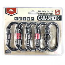 High Sierra Heavy Duty Carbon Steel 5 Pack Carabiners 4.3" Vertical Dimension