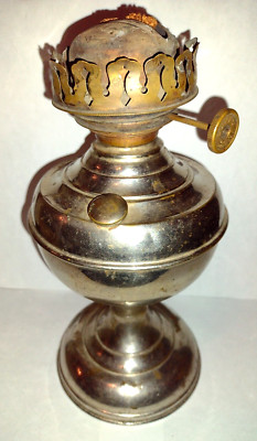 VINTAGE ANTIQUE VICTORIAN ORION MADE OIL LAMP KEROSENE SILVER FINISH