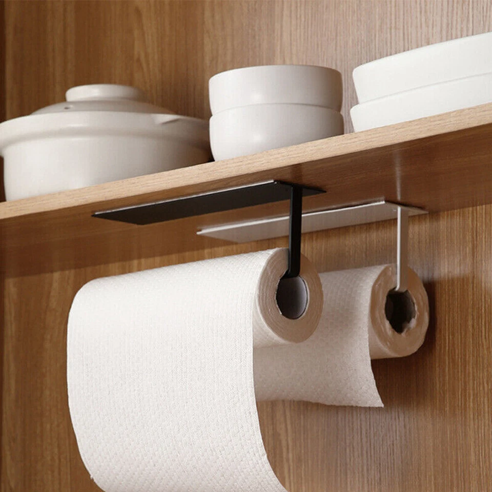 Paper Towel Holder Hanger Rack Kitchen Shelf Organizer Under Cabinet Roll - Image 2 of 4
