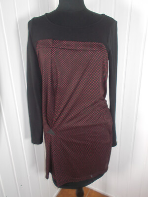 Robe Cocktail Cop Copine Taille 38 - Noir Drapé à Pois Rouges - Manches Longues