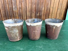 Vintage 3 Sap Pails Buckets Flower Planters 9" High Maple Syrup Tin Finish #36