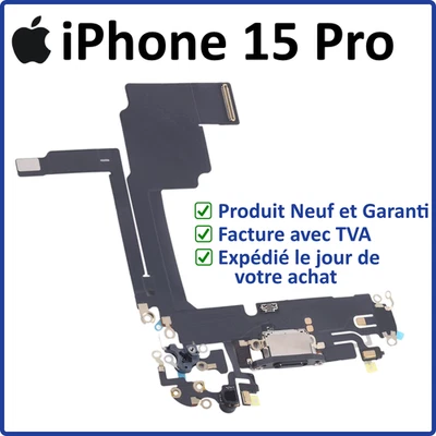 IPHONE 15 PRO TITANE NOIR NAPPE CONNECTEUR DE CHARGE USB-C MICRO ANTENNE A2848 - Photo 1/3