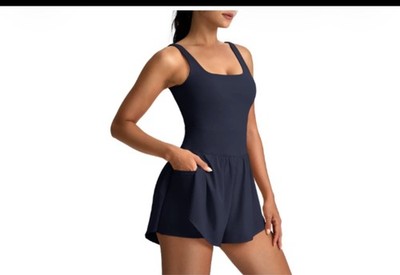 Soothfeel Womens Workout Romper Running One Piece Jumpsuit Shorts, Medium 