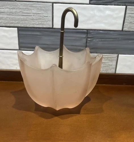 Vtg 1950s Fenton Frosted Glass Umbrella Trinket Candy Dish Pink Satin Glass READ