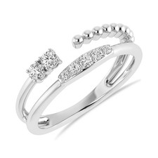 10K White Gold 1/5 Ct Round Natural Diamond Open Bypass Ring Adjustable Women's