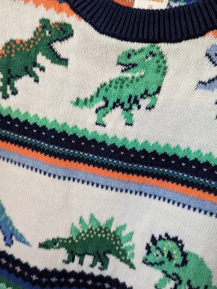 Gymboree Dino Friends Fairisle Cotton Sweater Blue White Dinosaur Kid Boys 12 - Image 4 of 4