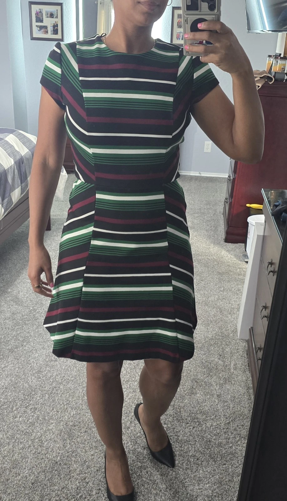 Abito Michael Kors A Line Taglia 4 Verde Carriera Righe Lunghezza Ginocchio Professionale