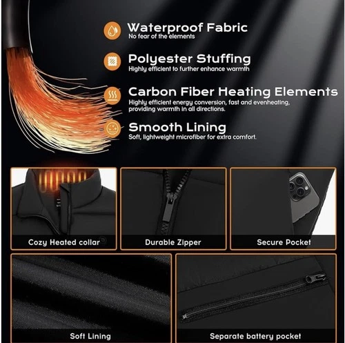 Heated Vest, 15 Heating Zones, Men's Heated Vest with 16000mAH 7.4V Battery Pack image 4