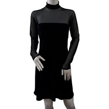 TADASHI SHOJI Vintage CACHE Little Black Dress Size 6 Mini Sexy High Neck Mesh