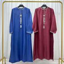 Embroidery Long Dress Saudi Men Abaya Muslim Kaftan Jubba Thoub Thobe Dishdasha