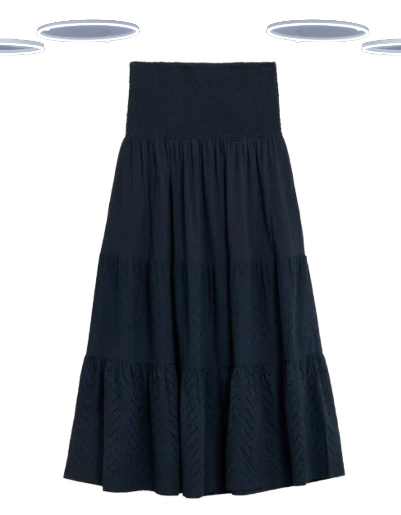 Ex White Stuff Women's Maxi Skirt - Merissa Tiered Jersey Broderie Navy