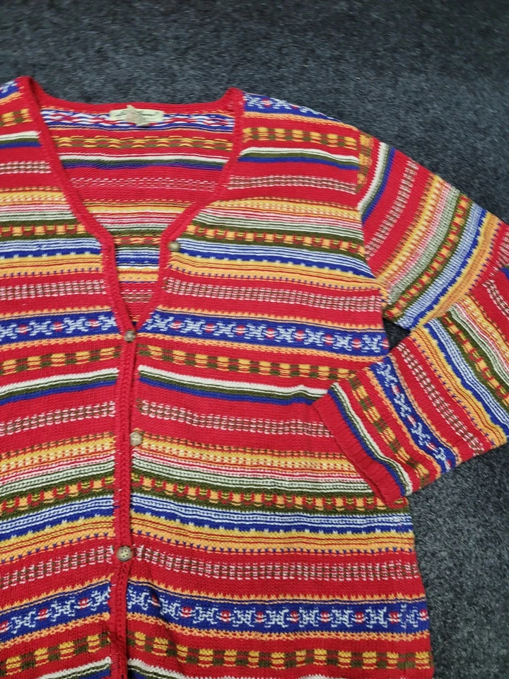 Suéter Eddie Bauer Mujer Mediano Rojo Multicolor Cárdigan Cuello en V Botón Tejido Foto 3 de 4